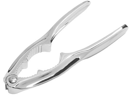 Handcrafted stainless steel seafood cracker with ergonomic curved handles and textured jaws designed for easy shell cracking, featured in Kitchen & Food and Kitchen Gadgets collections.