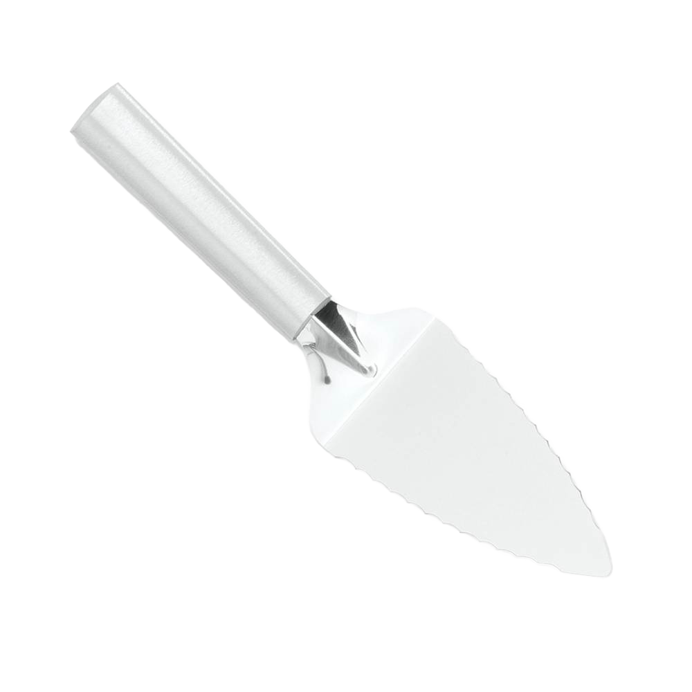 Handcrafted stainless steel serrated pie server with ergonomic handle, designed for easy serving of pies, cakes, and quiches, featured in Kitchen & Food, Storage and Serving, USA Made, Best Sellers, and Promo Eligible collections.