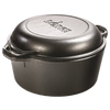 Heavy-duty cast iron double Dutch oven with a 5-quart capacity and extra deep lid usable as a skillet, handcrafted and made in USA, ideal for Kitchen & Food and Cookware collections.