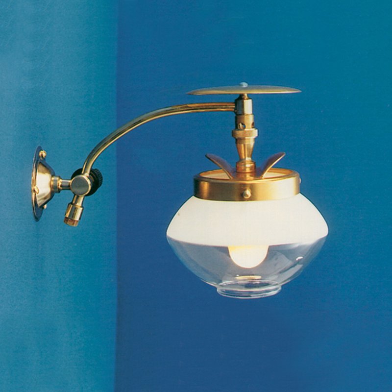 Handcrafted wall-mounted brass gas light with clear glass globe and adjustable arm, designed for long-lasting performance in Lamps & Lighting, Gas Lights, Best Sellers, and Promo Eligible collections.