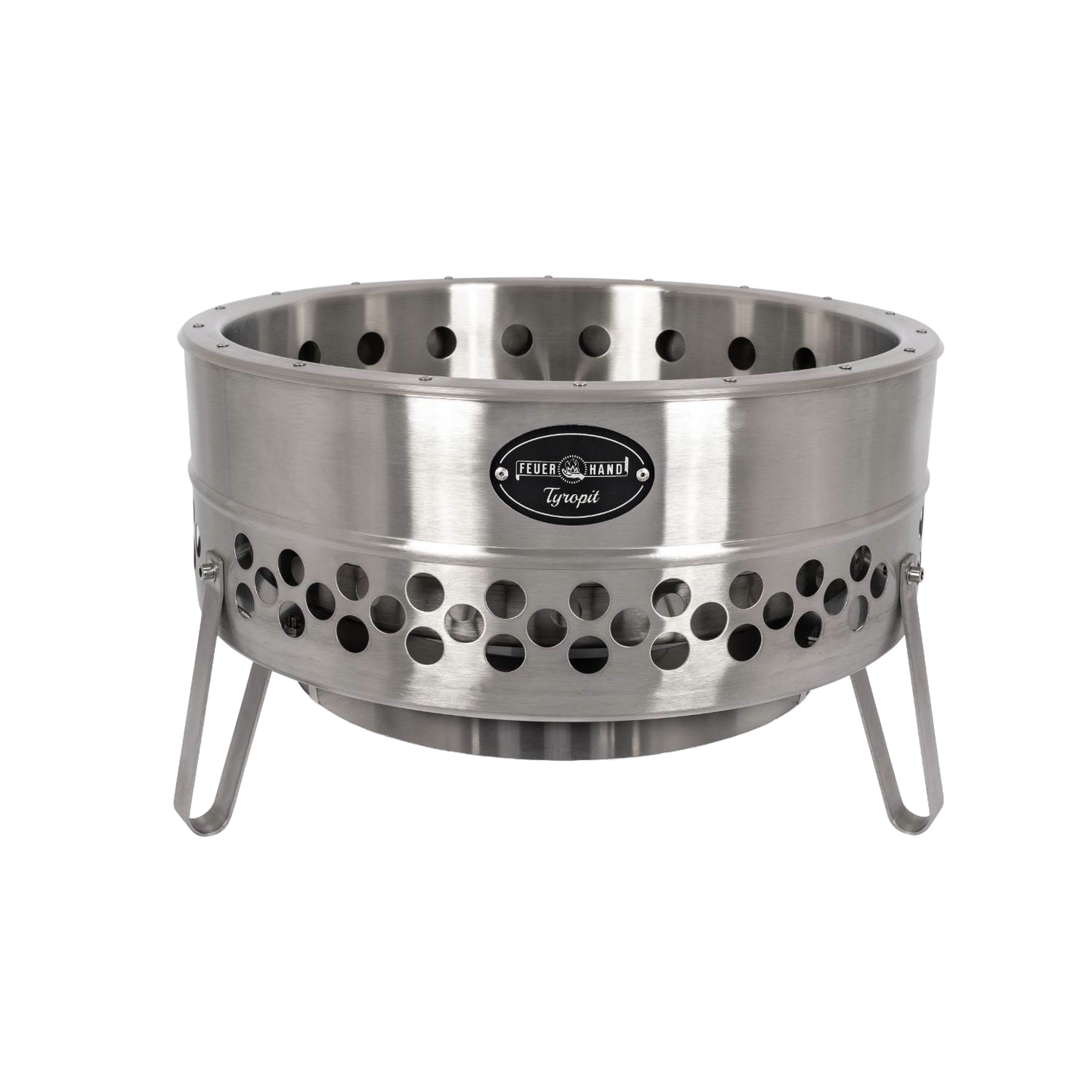 Stainless steel fire bowl with perforated double-wall design and sturdy legs for low-smoke campfires, featured in Farm, Garden & Tool, Camping, and Best Sellers collections.