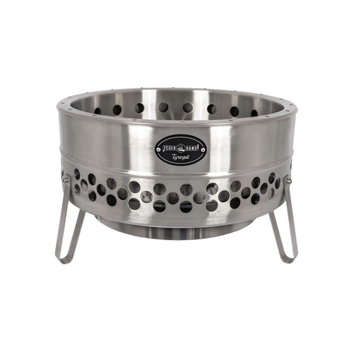 Stainless steel fire bowl with perforated double-wall design and sturdy legs for low-smoke campfires, featured in Farm, Garden & Tool, Camping, and Best Sellers collections.