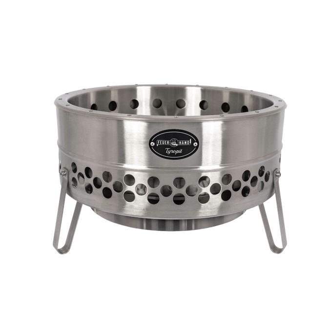 Stainless steel fire bowl with perforated double-wall design and sturdy legs for low-smoke campfires, featured in Farm, Garden & Tool, Camping, and Best Sellers collections.