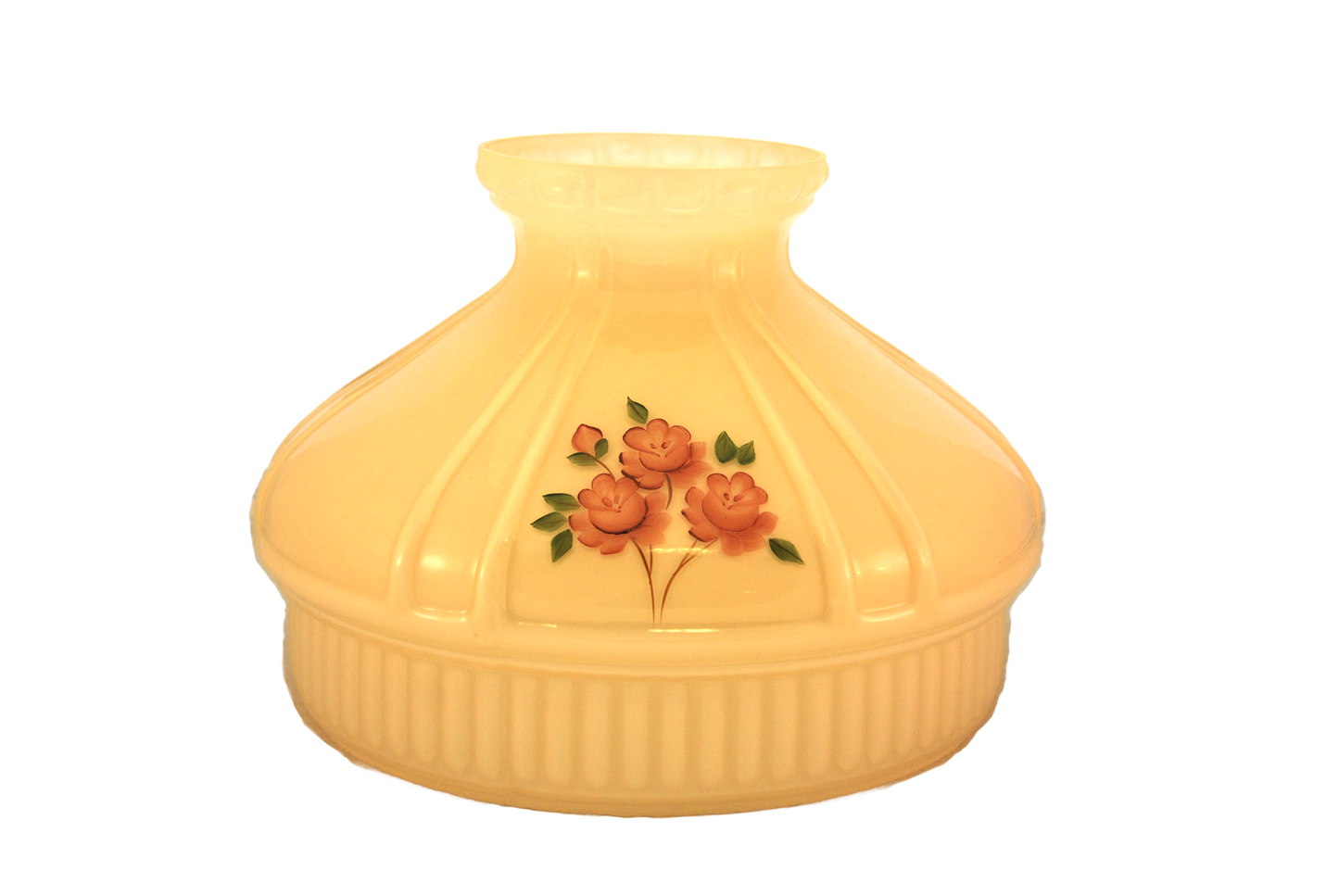 Handcrafted glass lamp shade in champagne color with red rose floral design, designed to softly diffuse light, ideal for Lamps & Lighting, Lamp Shades, and Best Sellers collections.