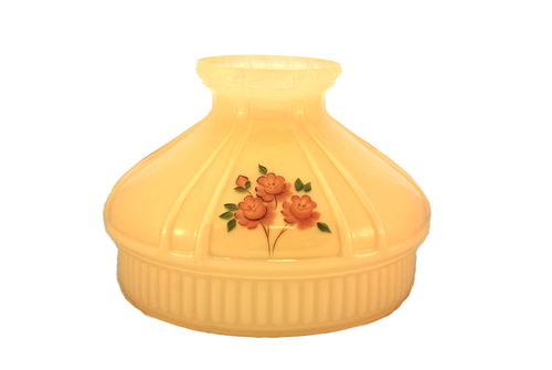 Handcrafted glass lamp shade in champagne color with red rose floral design, designed to softly diffuse light, ideal for Lamps & Lighting, Lamp Shades, and Best Sellers collections.