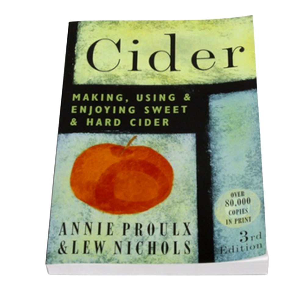 Book titled "Cider" with subtitle about making and enjoying sweet and hard cider, featuring an orange apple illustration, suitable for Farm, Garden & Tool and Home and Garden How-To Books collections.