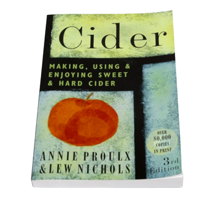 Book titled "Cider" with subtitle about making and enjoying sweet and hard cider, featuring an orange apple illustration, suitable for Farm, Garden & Tool and Home and Garden How-To Books collections.
