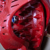 Close-up of the handcrafted cast iron corn sheller teeth in red, designed for efficient shelling, featured in Farm, Garden & Tool and Farm Tools best sellers collection.
