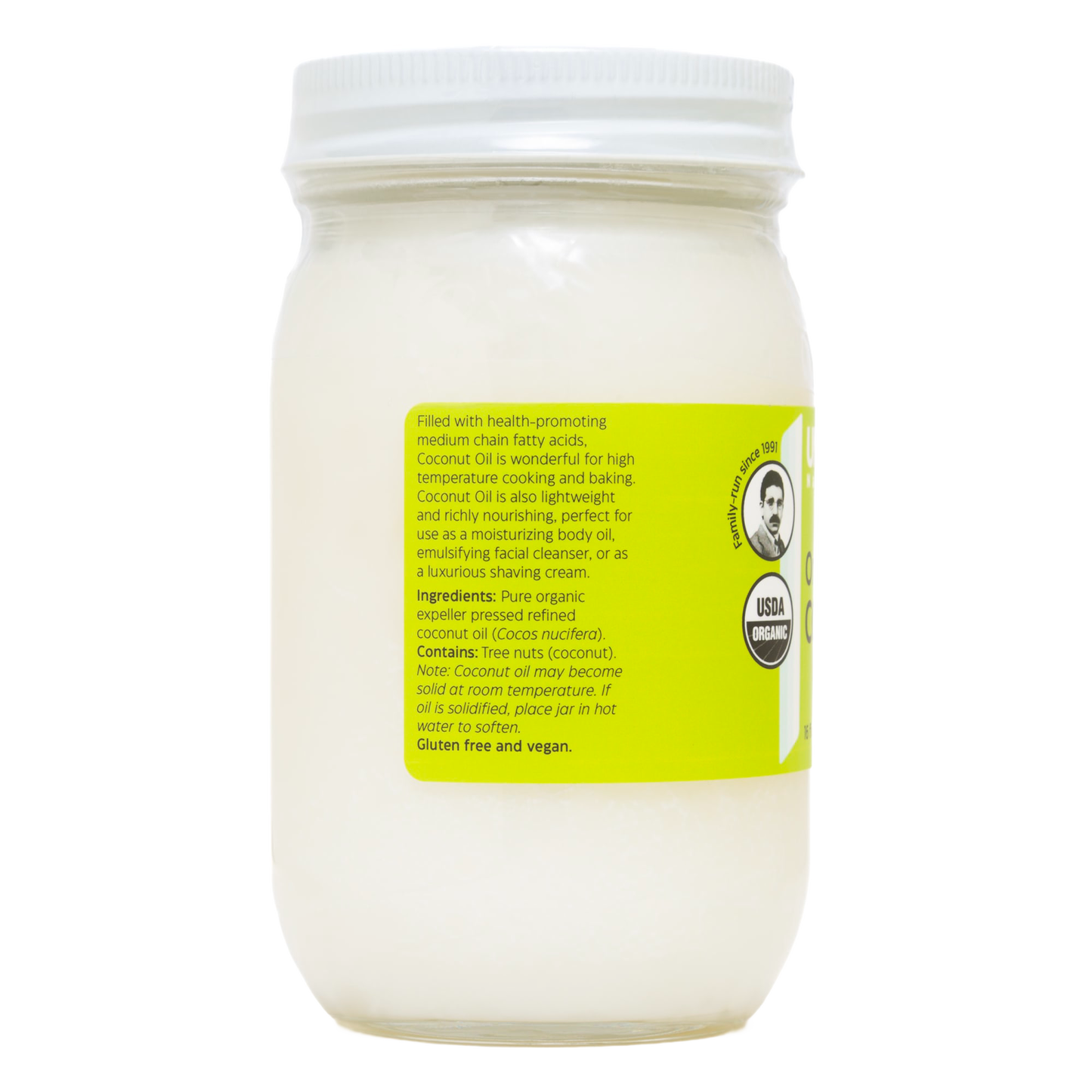 Handcrafted jar of premium coconut oil highlighting medium chain fatty acids, USDA organic certified, made in USA, featured in Health & Wellness, Kitchen & Food, Health Remedies, Pantry, Gluten Free, and Best Sellers collections.