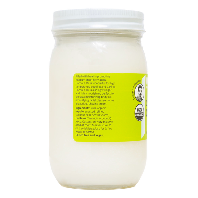 Handcrafted jar of premium coconut oil highlighting medium chain fatty acids, USDA organic certified, made in USA, featured in Health & Wellness, Kitchen & Food, Health Remedies, Pantry, Gluten Free, and Best Sellers collections.