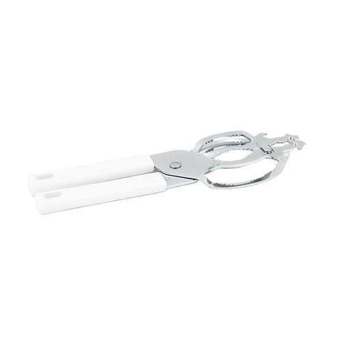 Chrome steel jar and bottle vise with white handles, designed to easily open stubborn lids, featured in Kitchen & Food, Kitchen Gadgets, Kitchen Accessories, and Best Sellers collections.