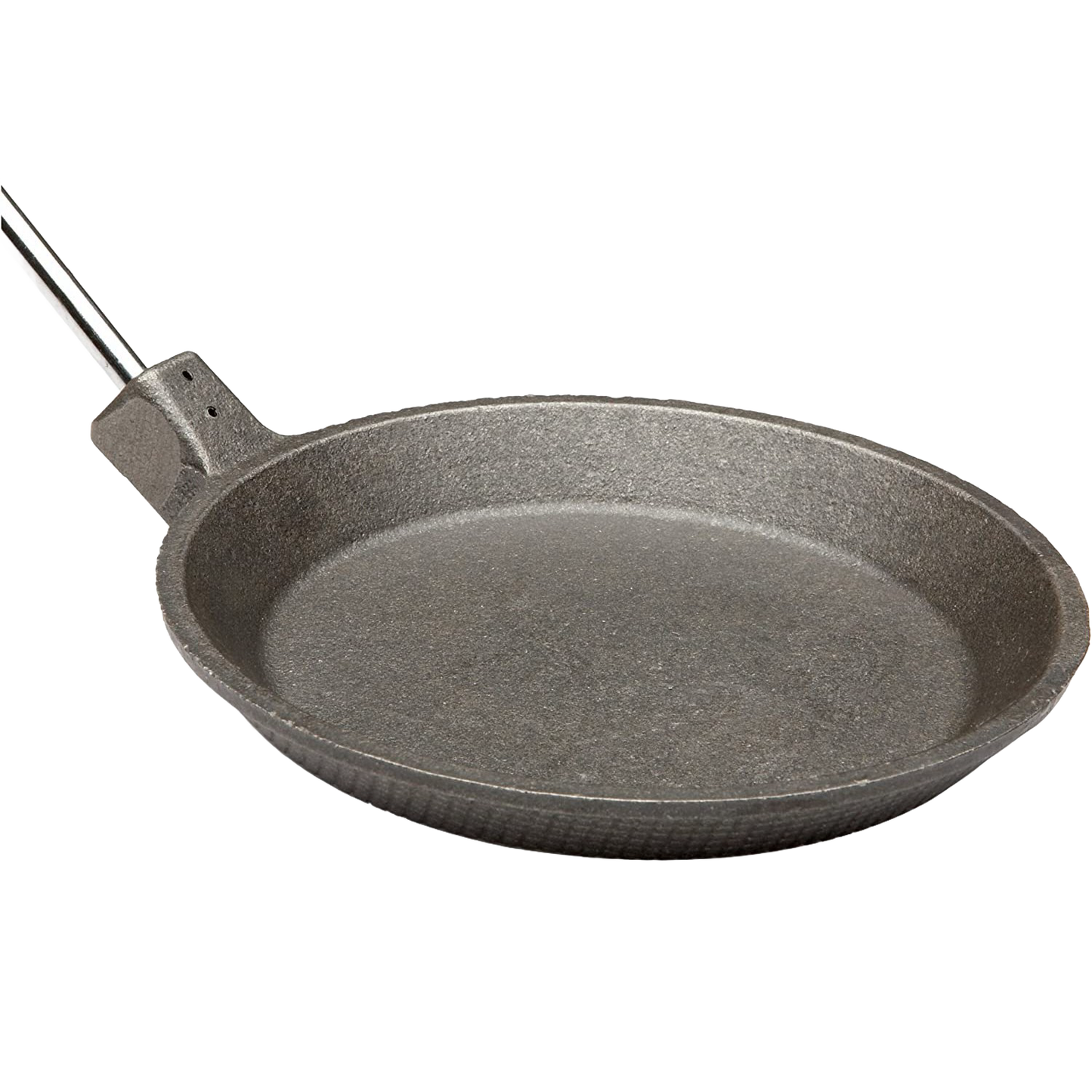 Cast iron skillet with a long metal handle designed for safe campfire cooking, ideal for beginners learning outdoor meal preparation, featured in Farm, Garden & Tool and Camping collections.