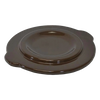 Dark brown stoneware cover with a smooth glazed finish, designed to fit numbered and utility crocks for food preservation and fermenting, made in USA for kitchen use.