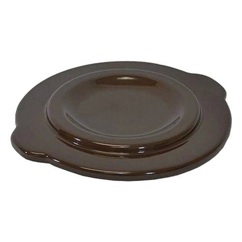 Dark brown stoneware cover with a smooth glazed finish, designed to fit numbered and utility crocks for food preservation and fermenting, made in USA for kitchen use.