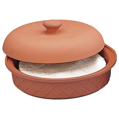 Handcrafted terra cotta tortilla warmer with a glazed interior, keeping tortillas warm and moist, featured in Kitchen & Food, Storage and Serving, Best Sellers, and Promo Eligible collections.