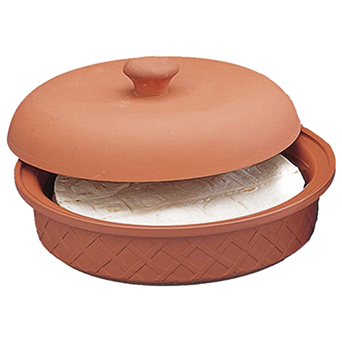 Handcrafted terra cotta tortilla warmer with a glazed interior, keeping tortillas warm and moist, featured in Kitchen & Food, Storage and Serving, Best Sellers, and Promo Eligible collections.