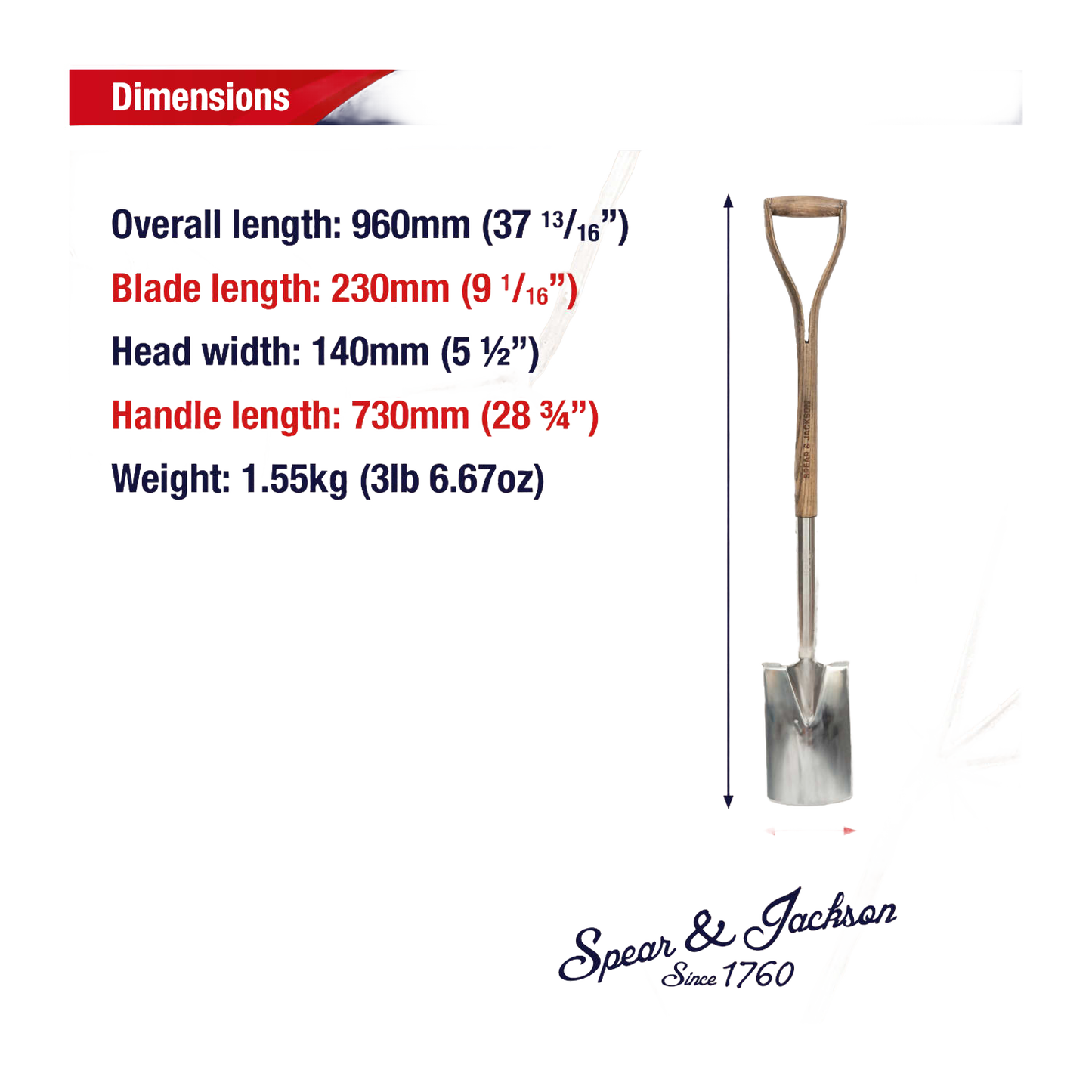 Traditional stainless steel border spade with a polished head and wooden D-handle, ideal for digging and cultivating in tight garden spaces; featured in Farm, Garden & Tool and Lawncare collections.