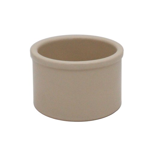 Beige stoneware utility crock with a smooth, food-safe glaze, ideal for fermenting, pickling, and kitchen food preservation, handcrafted and made in USA.