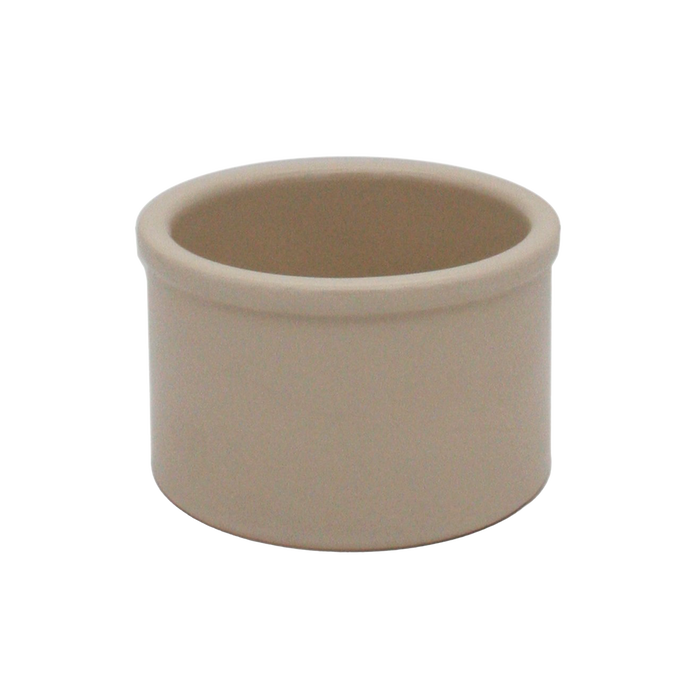 Beige stoneware utility crock with a smooth, food-safe glaze, ideal for fermenting, pickling, and kitchen food preservation, handcrafted and made in USA.