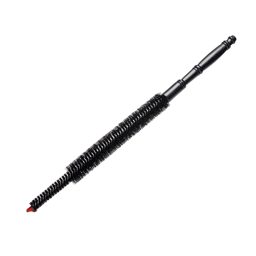 Long black coil cleaning brush with tapered bristles and turned handle, designed for effective dust removal from refrigerator coils, part of USA Made and Household Cleaning collections.