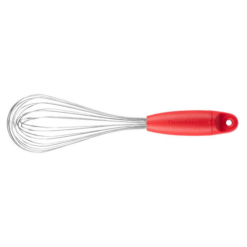 Multi-functional stainless steel whisk with a red ergonomic handle, designed for versatile use in Kitchen & Food, Kitchen Gadgets, Cooking and Baking Helpers, Best Sellers, Promo Eligible collections.