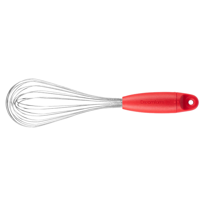 Multi-functional stainless steel whisk with a red ergonomic handle, designed for versatile use in Kitchen & Food, Kitchen Gadgets, Cooking and Baking Helpers, Best Sellers, Promo Eligible collections.