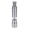 Sleek stainless steel pepper mill designed for easy one-handed grinding, featuring a clear window to view peppercorns, perfect for kitchen gadgets and pantry accessories.