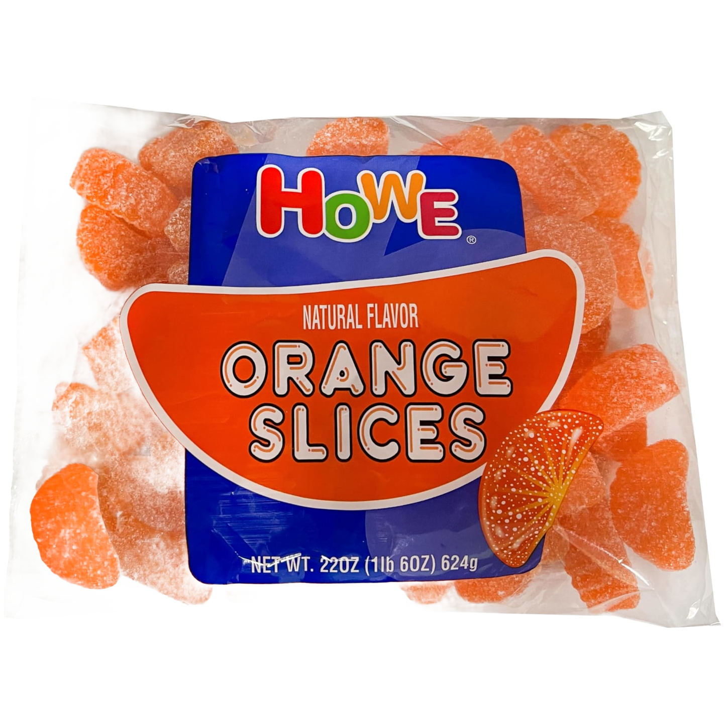 Clear bag of sugar-coated bright orange slice candies with a chewy texture, highlighting handcrafted classic sweets in Kitchen & Food, Food, Snacks and Sweets, Best Sellers, and Promo Eligible collections.