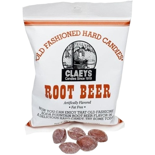 Bag of handcrafted root beer flavored old-fashioned hard candies with a vintage style label, fat-free and made in USA, part of Kitchen & Food, Snacks and Sweets, USA Made, and Best Sellers collections.