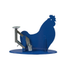 Handcrafted blue metal gravity-operated egg scale shaped like a chicken, designed for weighing and grading eggs in ounces and grams, ideal for Farm, Garden & Tool and Animal Care collections.