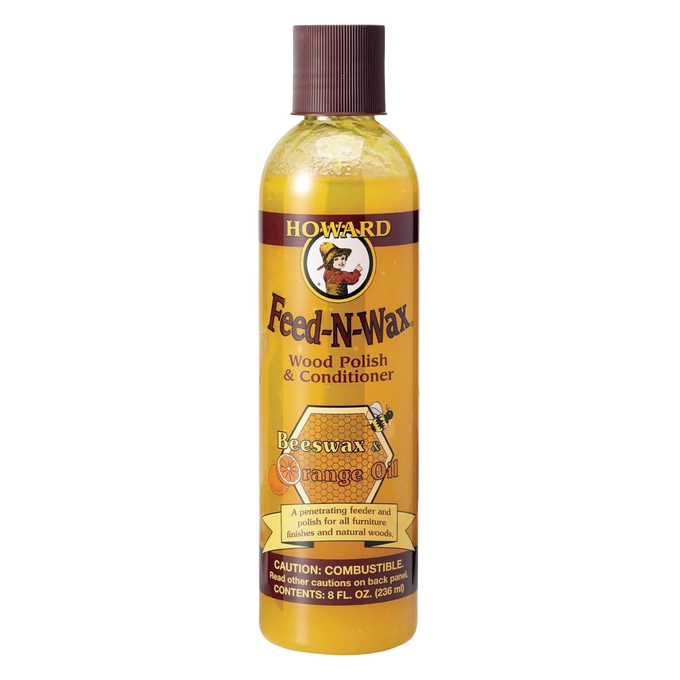 Bottle of Feed-N-Wax Wood Preserver featuring natural beeswax and orange oil blend, ideal for enhancing and protecting wood surfaces, included in Home & Decor and Household Cleaning collections.