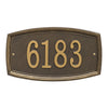 Bronze custom address plaque with raised numbers and a traditional shaped border, handcrafted in the USA, perfect for Home & Decor, Mailboxes and Address Signs collections.
