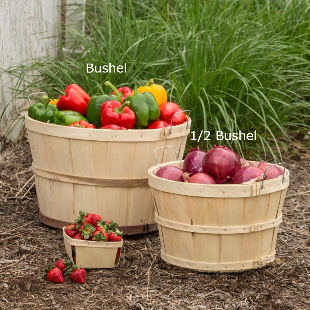 Set of two handcrafted untreated poplar wood baskets in half and full sizes, ideal for harvesting and storing produce, featured in Farm, Garden & Tool, Garden Accessories, and USA Made collections.