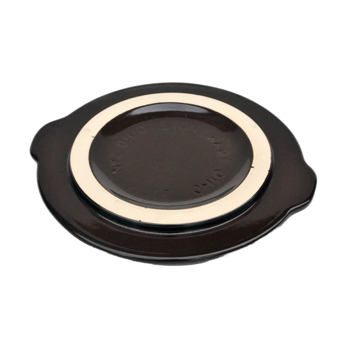 Handcrafted dark stoneware lid with cream-colored accent ring and side handles, made in USA, designed for Kitchen & Food, Food Preservation, and Fermenting and Pickling collections.