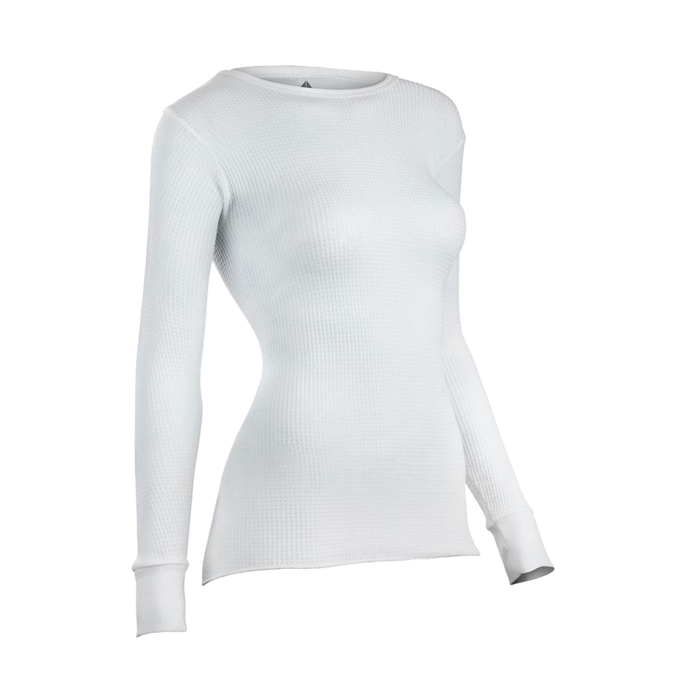Fitted white cotton-rich thermal shirt with a circular waffle knit texture, handcrafted for comfort and warmth, featured in Health & Wellness, Clothing and Accessories, Best Sellers, and Promo Eligible collections.