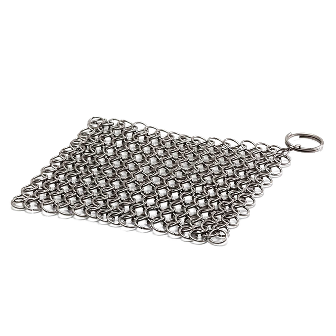 Stainless steel chainmail cleaner designed for scrubbing cast and wrought iron cookware, handcrafted for use in Home & Decor, Household Cleaning, and Cleaning Utensils collections.