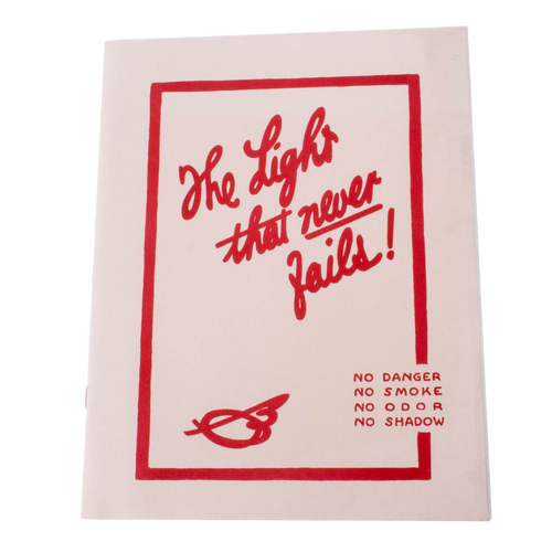 Paperback booklet titled "The Light that never fails!" with bold red lettering and a simple frame design, part of heritage and lifestyle books collection.