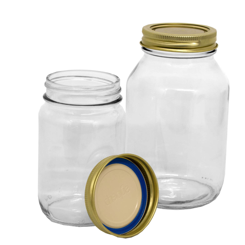 Set of clear durable glass canning jars with metal lids and bands, handcrafted in USA for reliable food preservation, ideal for Kitchen & Food, Canning, and Best Sellers collections.