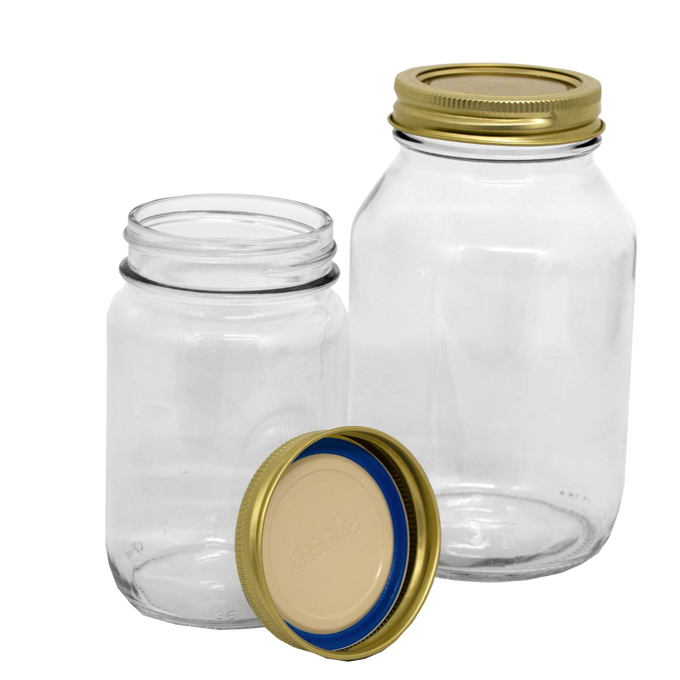 Set of clear durable glass canning jars with metal lids and bands, handcrafted in USA for reliable food preservation, ideal for Kitchen & Food, Canning, and Best Sellers collections.