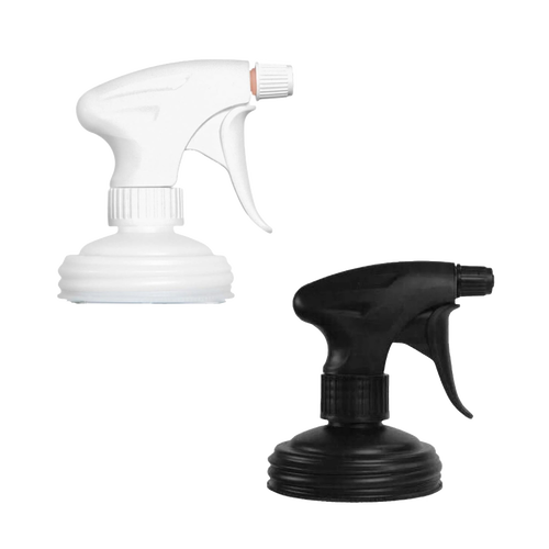 Two reusable sprayer lids in white and black made of durable no-break plastic, designed to fit regular-mouth jars, featured in Home & Decor, Household Helpers, USA Made, Best Sellers collections.