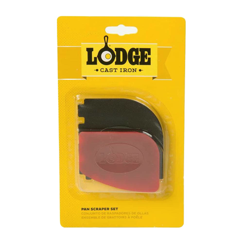 Set of two durable polycarbonate pan scrapers designed for easy cast iron cleaning, featuring one standard and one grill scraper, ideal for Kitchen & Food, Cookware, Cast Iron, Best Sellers, and Promo Eligible collections.