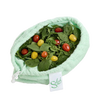 Light green super absorbent fabric bag filled with fresh spinach leaves and red and yellow cherry tomatoes, designed for crisp vegetable storage in Kitchen & Food and Storage collections.