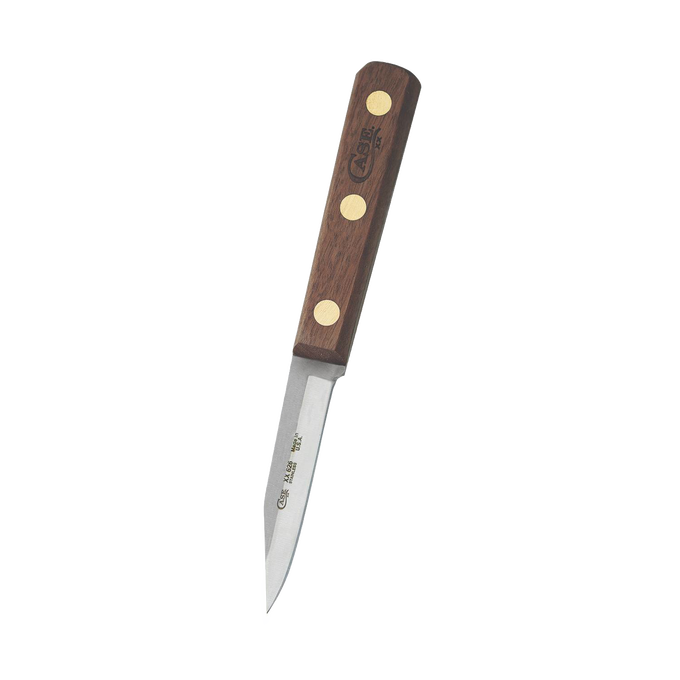 Handcrafted 3-inch clip point paring knife with a wooden handle and brass rivets, made in USA, ideal for precise food prep tasks in Kitchen & Food and Knives & Axes collections.