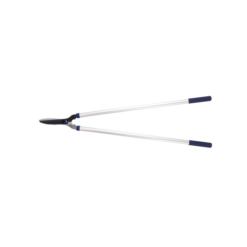Long-handled lawn shears with 9-inch PTFE-coated C50 carbon steel blades and 36-inch aluminum handles featuring navy grips, designed for comfortable trimming in Farm, Garden & Tool and Lawncare collections.
