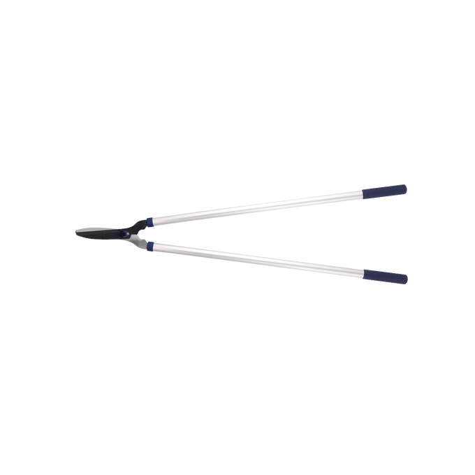 Long-handled lawn shears with 9-inch PTFE-coated C50 carbon steel blades and 36-inch aluminum handles featuring navy grips, designed for comfortable trimming in Farm, Garden & Tool and Lawncare collections.