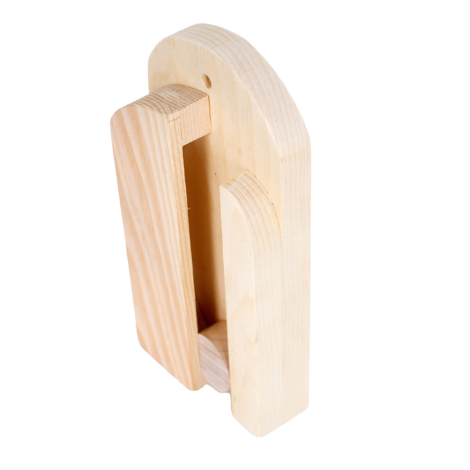 Handcrafted wooden wall broom holder made in the USA, featuring a simple, sturdy design for organized storage, ideal for Home & Decor, Cleaning Utensils, Household Helpers, Amish Made collections.