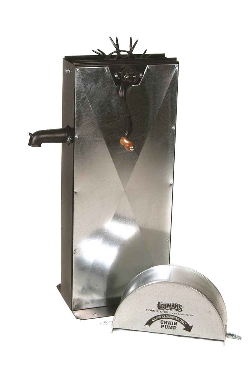Handcrafted metal water pump with wooden crank handle and protective cover, designed for efficient water drawing, ideal for Appliances, Water Pumps, Shallow Well Pumps, and Best Sellers collections.