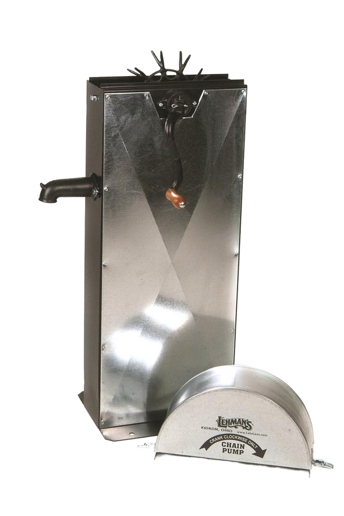 Handcrafted metal water pump with wooden crank handle and protective cover, designed for efficient water drawing, ideal for Appliances, Water Pumps, Shallow Well Pumps, and Best Sellers collections.