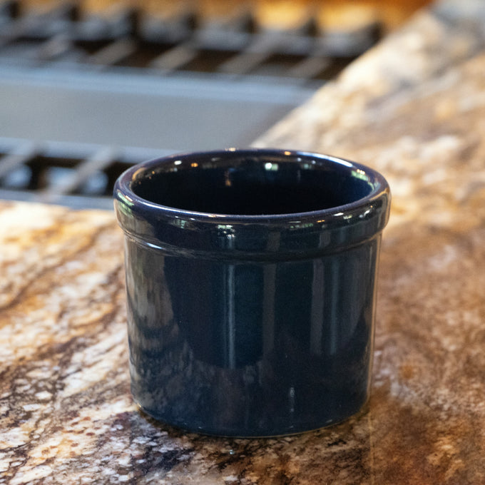 Handcrafted blue stoneware crock with a food-safe glaze, ideal for small-batch fermenting and pickling, made in the USA for Kitchen & Food and Food Preservation collections.