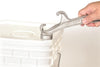 Handcrafted metal tool with hooked end lifting lid on a plastic bucket, designed for Farm, Garden & Tool, Kitchen & Food, and Homesteading collections.